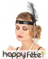 Bandeau charleston noir, plumes et sequins, image 1