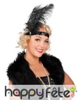 Bandeau charleston noir, plumes et sequins, image 2