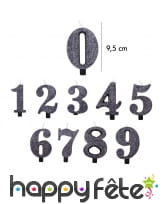 Bougie chiffre noire à paillettes de 9,5 cm