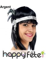 Bandeau charleston plumes et perles argentées, image 1