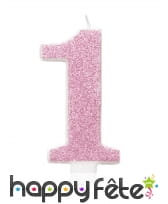 Bougie chiffre rose à paillettes de 7 cm, image 2