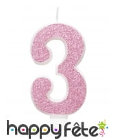 Bougie chiffre rose à paillettes de 7 cm, image 4