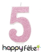Bougie chiffre rose à paillettes de 7 cm, image 6