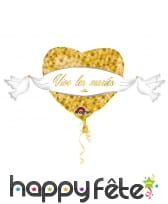 Ballon coeur vive les mariés, doré