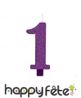 Bougie chiffre violette &agrave; paillettes de 9,5 cm, image 2