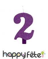 Bougie chiffre violette &agrave; paillettes de 9,5 cm, image 3