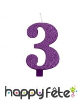Bougie chiffre violette &agrave; paillettes de 9,5 cm, image 4