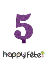 Bougie chiffre violette &agrave; paillettes de 9,5 cm, image 6