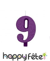 Bougie chiffre violette &agrave; paillettes de 9,5 cm, image 10