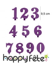 Bougie chiffre violette &agrave; paillettes de 9,5 cm