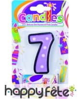 Bougie d'anniversaire chiffre 7, violette.