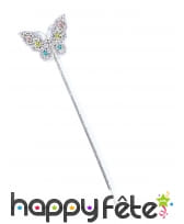 Baguette de fée papillon argentée, 36cm