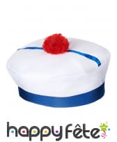 Bonnet de marin blanc bleu pompon rouge, image 1