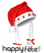 Bonnet de noël lumineux avec tresses blanches