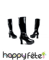 Bottes disco noires à talons hauts et larges