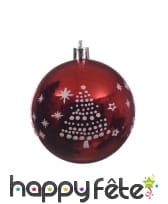 Boule de Noël rouge flocon et sapin 8cm