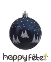 Boule de Noël sapin pailleté sur fond bleu 8cm