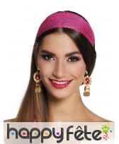 Boucles d'oreille dorées orientales, pierre rouge