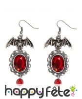 Boucles d'oreilles chauve souris et pierre rouge