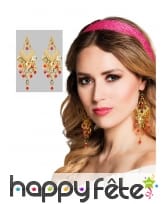 Boucles d'oreilles orientales rouges dorées