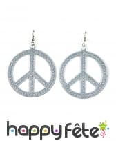 Boucles d oreilles peace and love argentées 7cm