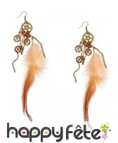 Boucles d'oreilles Steampunk plumes et engrenages