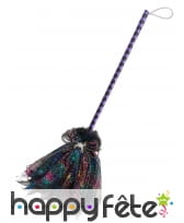 Balai de sorcière métallisé et coloré de 80cm