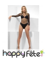 Body échancré en filet noir avec manches