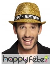 Borsalino happy birthday doré à paillettes, adulte