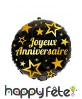 Ballon joyeux anniversaire rond noir de 45 cm, image 1