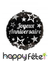 Ballon joyeux anniversaire rond noir de 45 cm, image 2