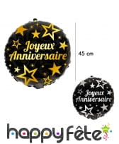 Ballon joyeux anniversaire rond noir de 45 cm