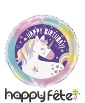 Ballon licorne multicolore happy birthday, 45 cm