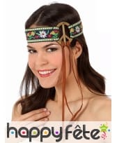 Bandeau marron avec perles colorées, image 1