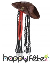 Bicorne marron de pirate avec cheveux