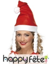 Bonnet mère-noel avec tresses blanches
