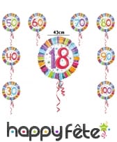 Ballon nombre anniversaire coloré de 43cm