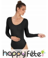 Body noir avec longues manches, pour femme