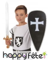 Bouclier noir de croisé avec épée pour enfant, image 1