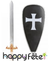 Bouclier noir de croisé avec épée pour enfant