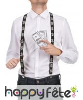 Bretelles noires imprimé dollar argenté