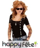 Bretelles noires imprimées têtes de mort blanches