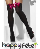 Bas noir opaque avec ruband rose fuchsia, image 1