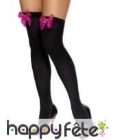 Bas noir opaque avec ruband rose fuchsia, image 2