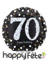 Ballon rond 70 ans noir argent de 71 cm
