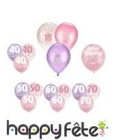 Ballons roses d'anniversaire avec âge imprimé