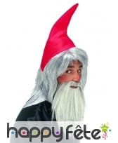 Bonnet rouge et barbe grise de nain pour homme