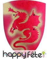 Bouclier rouge en bois motif dragon, artisanal
