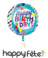 Ballon rond Happy Birthday coloré transparent