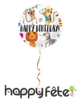Ballon rond happy birthday dessins d'animaux, 45cm, image 1